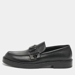 Valentino Black Leather VLogo Slip On Loafers Size 44