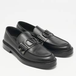 Valentino Black Leather VLogo Slip On Loafers Size 44