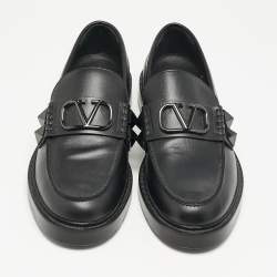Valentino Black Leather VLogo Slip On Loafers Size 44