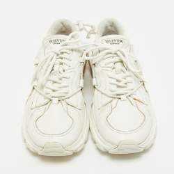 Valentino White Leather Bounce Lace Up Sneakers Size 43