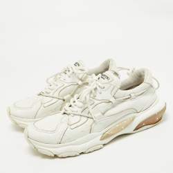 Valentino White Leather Bounce Lace Up Sneakers Size 43