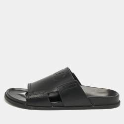 Valentino Black Leather VLogo Flat Slides Size 45