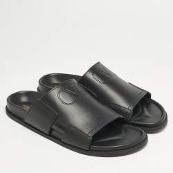 Valentino Black Leather VLogo Flat Slides Size 45