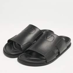 Valentino Black Leather VLogo Flat Slides Size 45