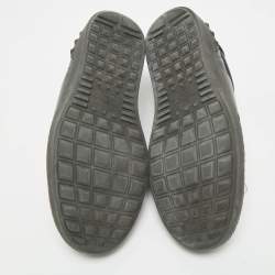 Pre Owned Valentino Black/Metallic Leather Rockstud Lace Low Top Sneakers Size 41