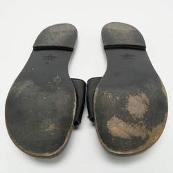 Pre Owned Valentino Black Leather VLogo Flat Slides Size 40
