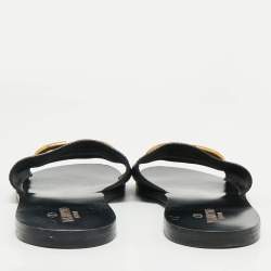 Pre Owned Valentino Black Leather VLogo Flat Slides Size 40