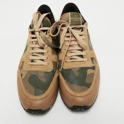 Pre Owned Valentino Multicolor Camouflage Leather and Suede Rockrunner Lace Up Sneakers Size 45