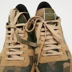Pre Owned Valentino Multicolor Camouflage Leather and Suede Rockrunner Lace Up Sneakers Size 45