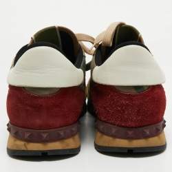 Pre Owned Valentino Multicolor Camouflage Leather and Suede Rockrunner Lace Up Sneakers Size 45