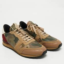 Pre Owned Valentino Multicolor Camouflage Leather and Suede Rockrunner Lace Up Sneakers Size 45