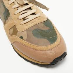 Pre Owned Valentino Multicolor Camouflage Leather and Suede Rockrunner Lace Up Sneakers Size 45