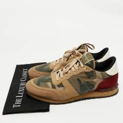 Pre Owned Valentino Multicolor Camouflage Leather and Suede Rockrunner Lace Up Sneakers Size 45