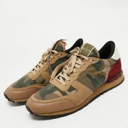 Pre Owned Valentino Multicolor Camouflage Leather and Suede Rockrunner Lace Up Sneakers Size 45