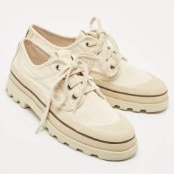 Pre Owned Valentino Beige Embroidered Fabric Low Top Sneakers Size 41