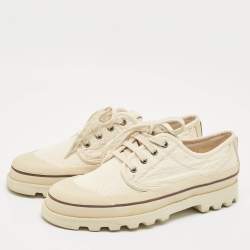 Pre Owned Valentino Beige Embroidered Fabric Low Top Sneakers Size 41