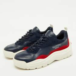 Pre Owned Valentino Blue/Red Suede and Leather Gumboy Low Top Sneakers Size 41