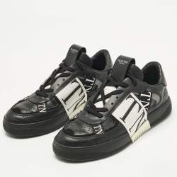 Pre Owned Valentino Black Leather, Canvas and Suede VL7N Low Top Sneakers Size 40
