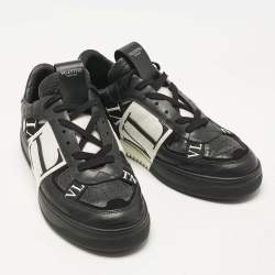 Pre Owned Valentino Black Leather, Canvas and Suede VL7N Low Top Sneakers Size 40