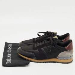 Pre Owned Valentino Tricolor Leather and Mesh Rockrunner Sneakers Size 42