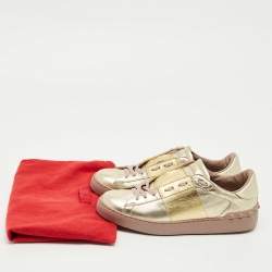 Pre Owned Valentino Two Tone Metallic Leather Open Low Top Sneakers Size 40