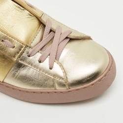 Pre Owned Valentino Two Tone Metallic Leather Open Low Top Sneakers Size 40