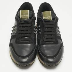 Pre Owned Valentino Black Leather and Suede Rockrunner Lace Up Sneakers Size 42