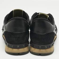 Pre Owned Valentino Black Leather and Suede Rockrunner Lace Up Sneakers Size 42
