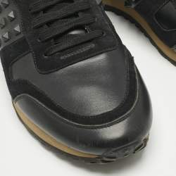 Pre Owned Valentino Black Leather and Suede Rockrunner Lace Up Sneakers Size 42