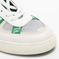 Pre Owned Valentino White/Green Leather and Mesh VLTN Low Top Sneakers Size 44