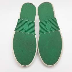 Pre Owned Valentino White/Green Leather and Mesh VLTN Low Top Sneakers Size 44