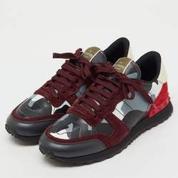 Pre Owned Valentino Multicolor Camouflage Canvas, Suede and Leather Rockrunner Sneakers Size 41.5