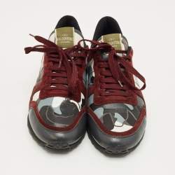 Pre Owned Valentino Multicolor Canvas and Suede Rockrunner Lace Up Sneakers Size 42