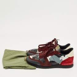 Pre Owned Valentino Multicolor Canvas and Suede Rockrunner Lace Up Sneakers Size 42
