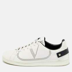 Pre Owned Valentino White Leather Backnet Lace Up Sneakers Size 46