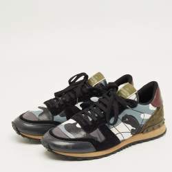 Pre Owned Valentino Multicolor Suede and Leather Rockrunner Lace Up Sneakers Size 44