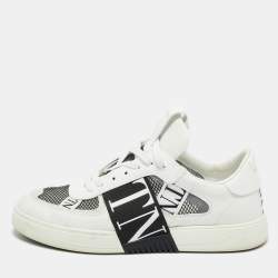 Pre Owned Valentino White/Black Canvas and Leather VL7N Low Top Sneakers Size 44.5