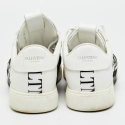 Pre Owned Valentino White/Black Canvas and Leather VL7N Low Top Sneakers Size 44.5