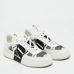 Pre Owned Valentino White/Black Canvas and Leather VL7N Low Top Sneakers Size 44.5