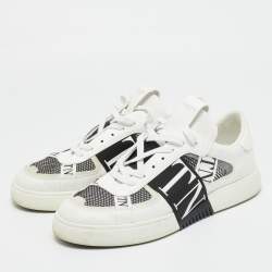 Pre Owned Valentino White/Black Canvas and Leather VL7N Low Top Sneakers Size 44.5