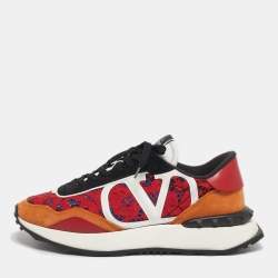 Pre Owned Valentino Multicolor Lace and Leather Lacerunner Lace Up Sneakers Size 44
