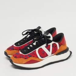 Pre Owned Valentino Multicolor Lace and Leather Lacerunner Lace Up Sneakers Size 44