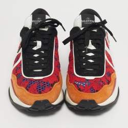 Pre Owned Valentino Multicolor Lace and Leather Lacerunner Lace Up Sneakers Size 44