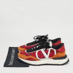 Pre Owned Valentino Multicolor Lace and Leather Lacerunner Lace Up Sneakers Size 44