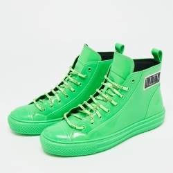 Pre Owned Valentino Giggies  Neon Green Patent Leather High Top Sneakers Size 41