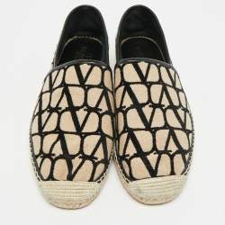مملوكة مسبقًا Valentino Iconographe Size 45 Beige/Black Canvas and Leather Slip On Espadrille