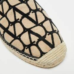 مملوكة مسبقًا Valentino Iconographe Size 45 Beige/Black Canvas and Leather Slip On Espadrille