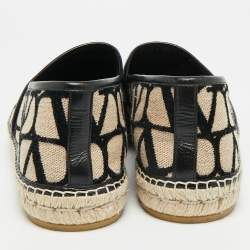 مملوكة مسبقًا Valentino Iconographe Size 45 Beige/Black Canvas and Leather Slip On Espadrille
