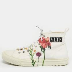مملوكة مسبقًا Valentino Giggies Size 44 White Canvas Flower Cap Toe High Top Sneakers