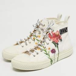 مملوكة مسبقًا Valentino Giggies Size 44 White Canvas Flower Cap Toe High Top Sneakers